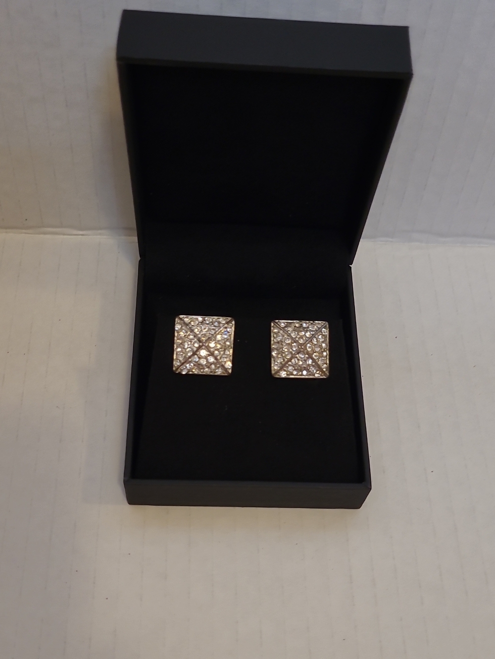 Vintage Gold-Tone Square Rhinestone Stud Earrings